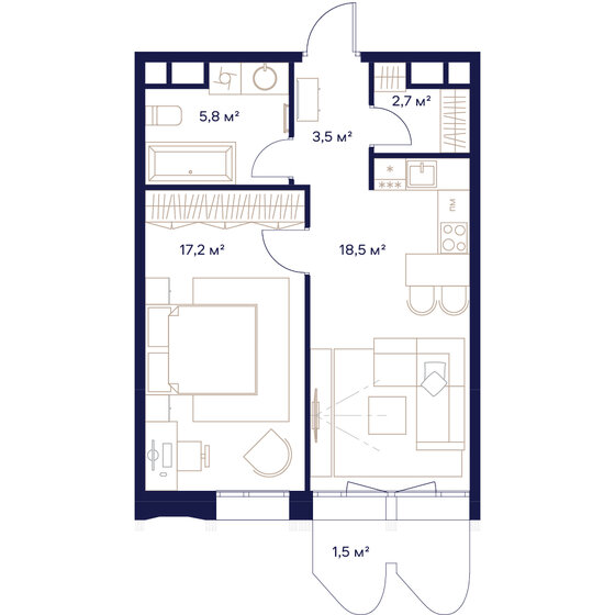1-комнатная, 49.2м², ЖК СОЮЗ, 25 636 400 ₽