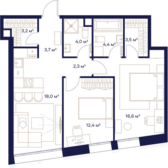 2-комнатная, 68м², ЖК СОЮЗ, 31 004 000 ₽