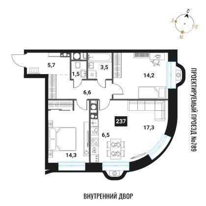 3-комнатная, 69.6м², ЖК Интеллигент, 24 690 740 ₽