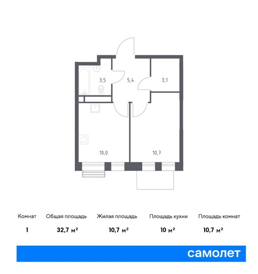 1-комнатная, 32.7 м², ЖК Графика на воде, 12 357 519 ₽