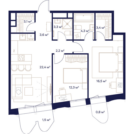 2-комнатная, 73.8м², ЖК СОЮЗ, 36 214 400 ₽