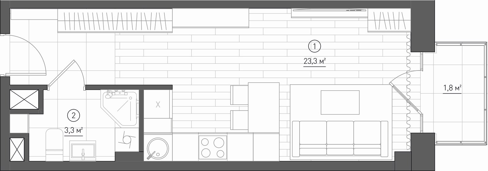 1-комнатная, 26.6 м², ЖК Королева 13, 9 180 990 ₽