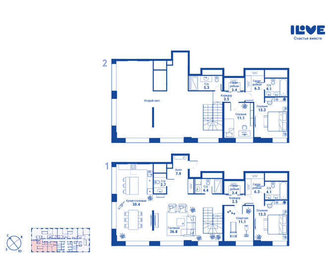 4-комнатная, 122.1м², ЖК iLove, 76 800 896 ₽