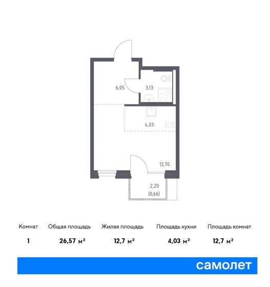 1-комнатная, 26.57м², ЖК Новое Внуково, 7 545 060 ₽