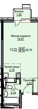 1-комнатная, 28.75 м², ЖК Соболевка, 4 456 250 ₽
