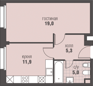 1-комнатная, 41.2 м², ЖК Homecity, 11 393 340 ₽