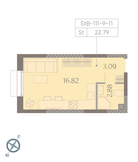 1-комнатная, 22.79 м², ЖК Дмитровское небо, 8 894 937 ₽