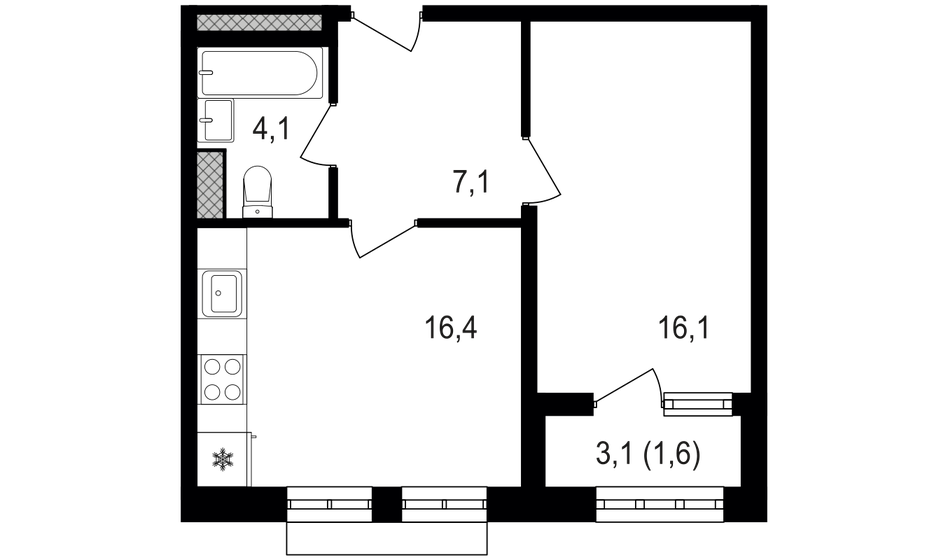 1-комнатная, 45.3 м², ЖК Михалковский, 16 761 000 ₽