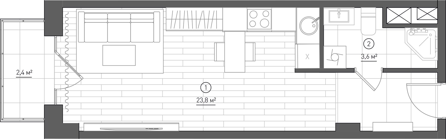 1-комнатная, 27.4 м², ЖК Королева 13, 9 198 180 ₽