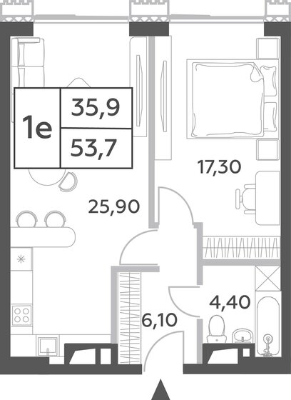 1-комнатная, 53.7м², ЖК Will Towers, 21 872 992 ₽
