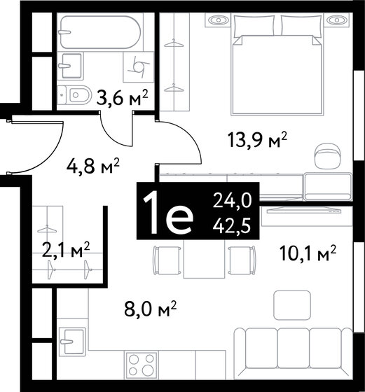 2-комнатная, 42.6 м², ЖК Dialog, 28 620 640 ₽