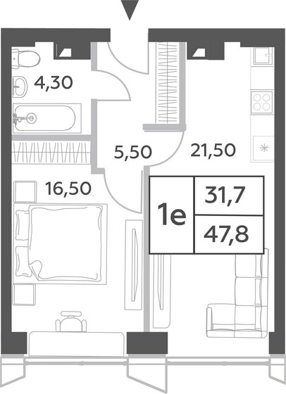 1-комнатная, 47.8м², ЖК Will Towers, 25 650 038 ₽