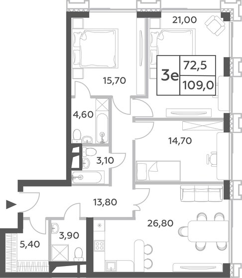 3-комнатная, 109м², ЖК Will Towers, 44 379 608 ₽