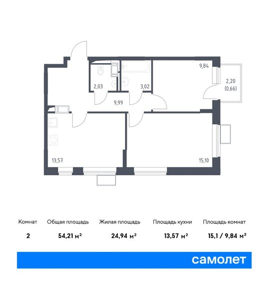 2-комнатная, 54.21м², ЖК Новое Внуково, 11 884 414 ₽