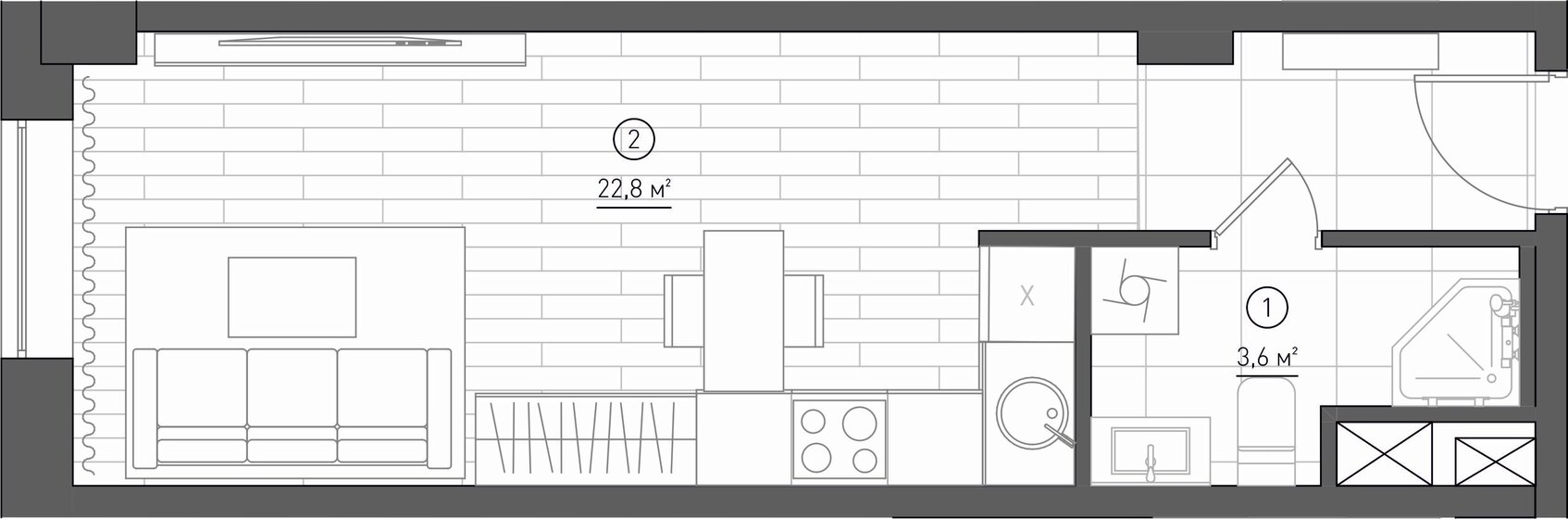 1-комнатная, 26.4 м², ЖК Королева 13, 9 111 960 ₽