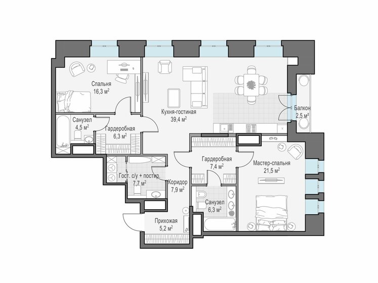 2-комнатная, 124.3 м², ЖК Чистые Пруды, 233 820 000 ₽