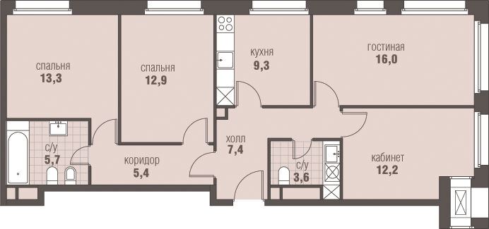 4-комнатная, 85.8 м², ЖК Homecity, 25 909 070 ₽