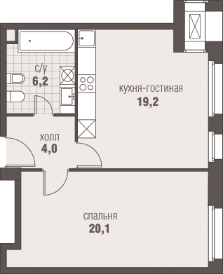 2-комнатная, 49.5 м², ЖК Homecity, 13 204 980 ₽