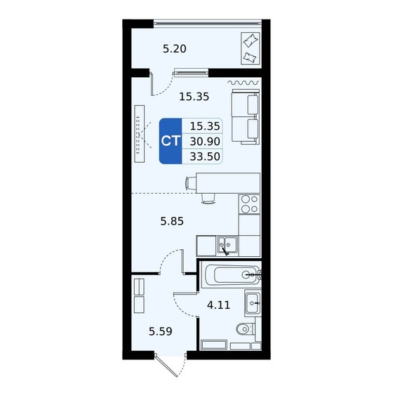 1-комнатная, 33м², ЖК Домодедово парк, 5 179 100 ₽