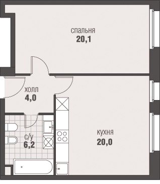 2-комнатная, 50.3 м², ЖК Homecity, 13 289 371 ₽