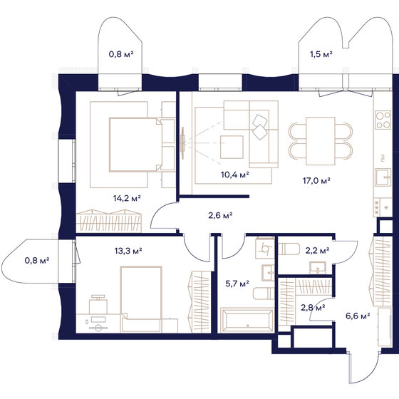 3-комнатная, 78.5м², ЖК СОЮЗ, 43 767 500 ₽