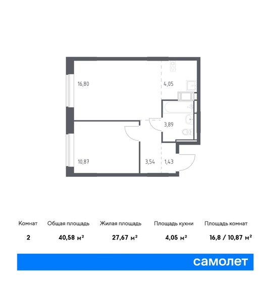 2-комнатная, 40.58м², ЖК Новое Внуково, 9 310 119 ₽