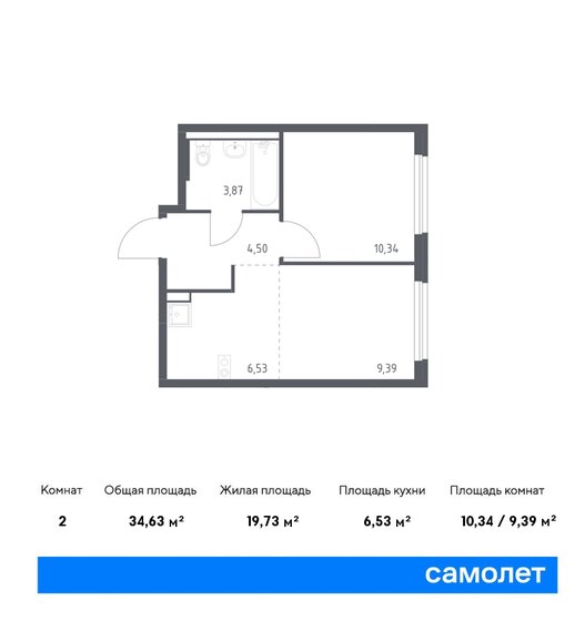 2-комнатная, 34.63м², ЖК Новое Внуково, 9 001 734 ₽