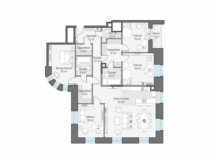 4-комнатная, 176.6 м², ЖК Чистые Пруды, 315 129 984 ₽