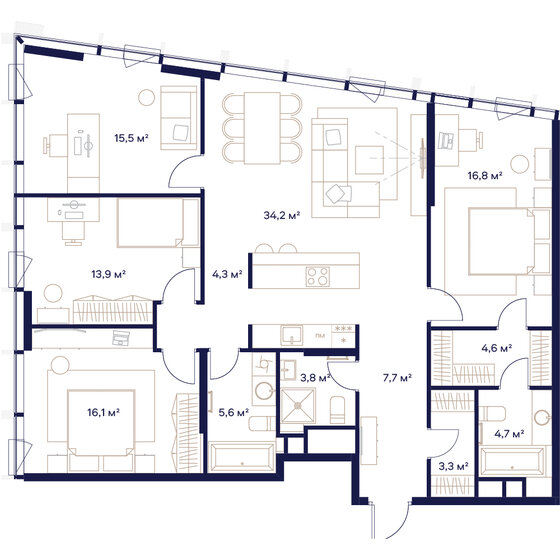 4-комнатная, 130.2м², ЖК СОЮЗ, 74 153 600 ₽