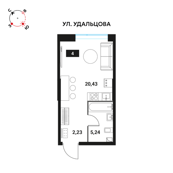 1-комнатная, 27.9 м², ЖК Инноватор, 13 211 319 ₽