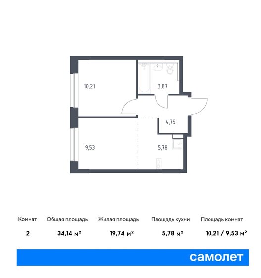 2-комнатная, 34.14м², ЖК Новое Внуково, 7 984 033 ₽