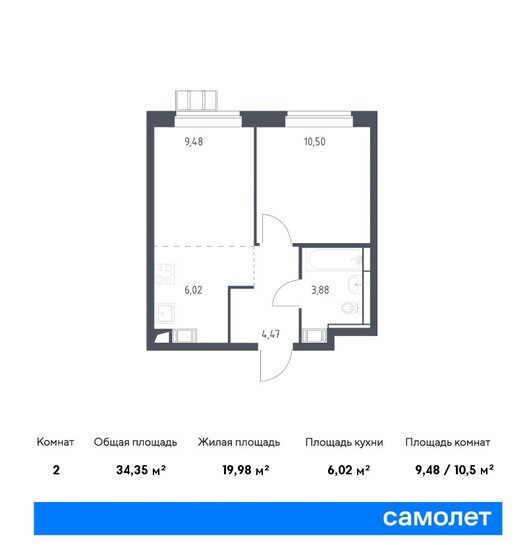 2-комнатная, 34.35м², ЖК Алхимово, 8 949 391 ₽