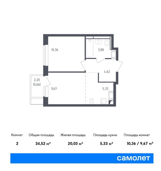 2-комнатная, 34.52м², ЖК Пятницкие Луга, 6 718 654 ₽