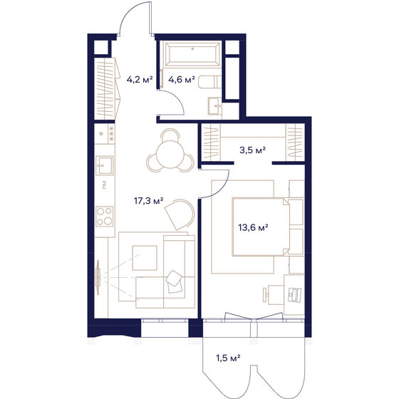 1-комнатная, 44.7м², ЖК СОЮЗ, 23 533 400 ₽