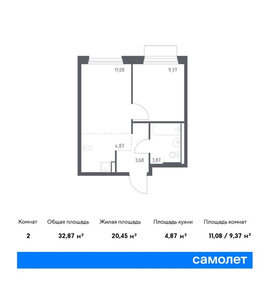 2-комнатная, 32.87м², ЖК Новое Внуково, 8 675 646 ₽