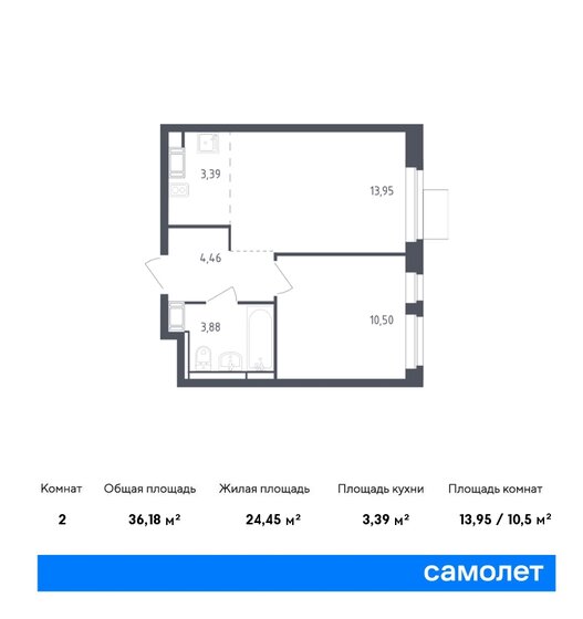 2-комнатная, 36.18м², ЖК Пятницкие Луга, 6 704 963 ₽