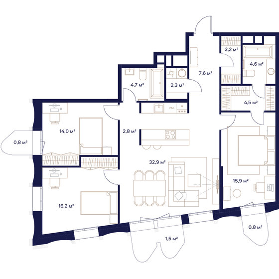 3-комнатная, 112м², ЖК СОЮЗ, 53 624 000 ₽