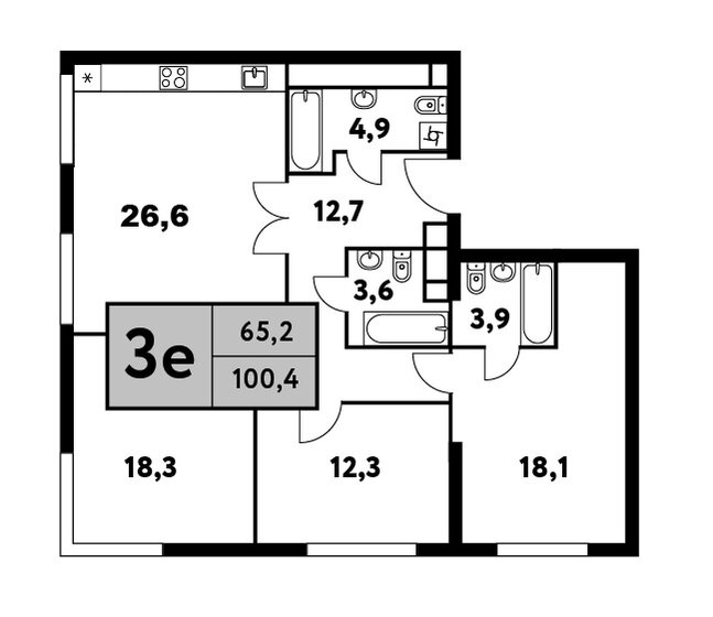 3-комнатная, 100.4м², ЖК Фестиваль парк-2, 36 639 248 ₽
