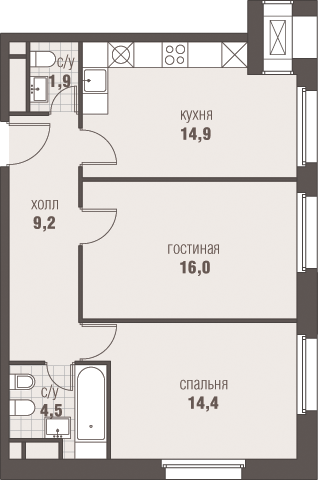 2-комнатная, 60.9 м², ЖК Homecity, 20 214 542 ₽