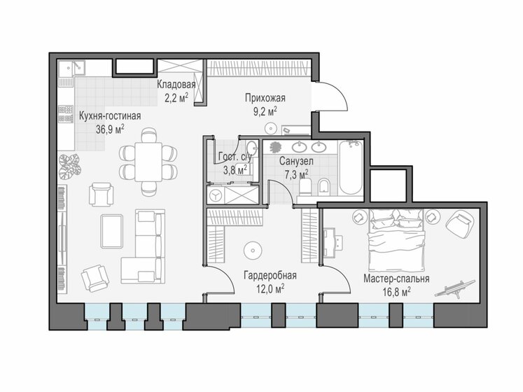 1-комнатная, 88.2 м², ЖК Чистые Пруды, 168 910 000 ₽