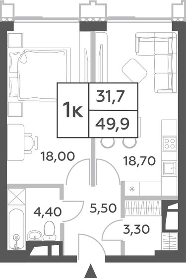 1-комнатная, 49.9м², ЖК Will Towers, 20 576 286 ₽