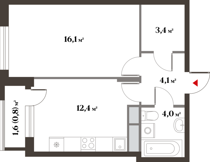 1-комнатная, 40.6 м², ЖК 8 кленов, 9 227 591 ₽