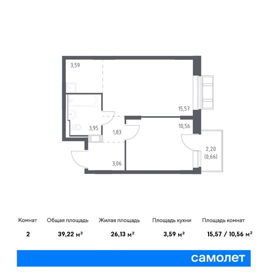 2-комнатная, 39.22м², ЖК Рублевский Квартал, 8 433 972 ₽