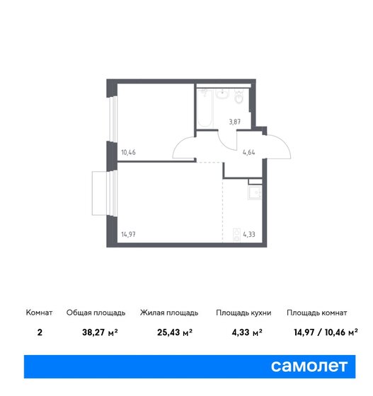 2-комнатная, 38.27м², ЖК Новое Внуково, 9 393 658 ₽