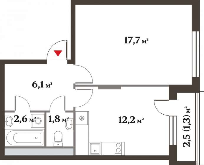 1-комнатная, 41.7 м², ЖК 8 кленов, 10 769 379 ₽