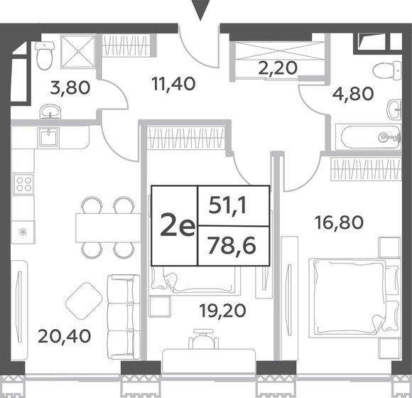 2-комнатная, 78.6м², ЖК Will Towers, 30 140 478 ₽
