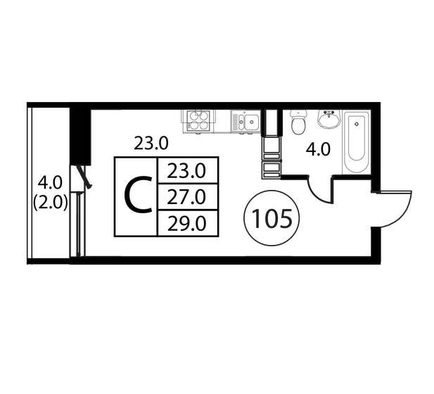 1-комнатная, 29 м², ЖК Космос, 4 234 000 ₽