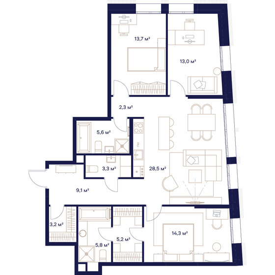 3-комнатная, 103.7м², ЖК СОЮЗ, 46 242 800 ₽