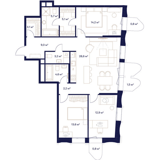 3-комнатная, 105.6м², ЖК СОЮЗ, 47 403 200 ₽