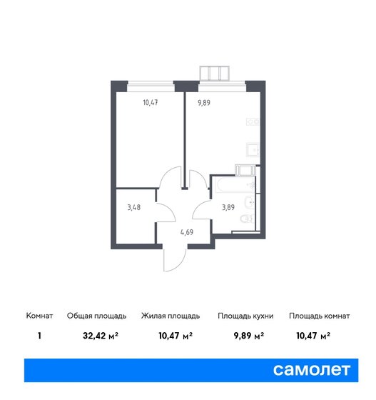 1-комнатная, 32.42м², ЖК Алхимово, 8 625 121 ₽